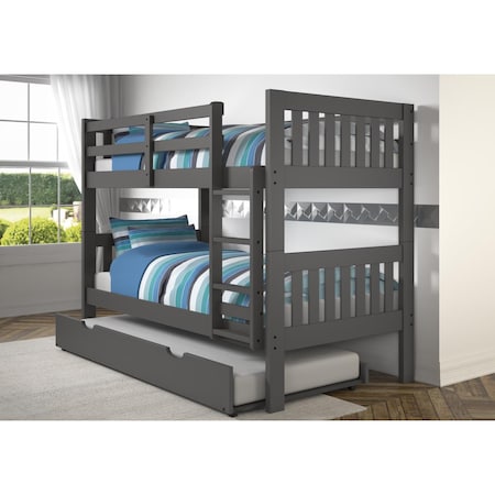 Donco Kids PD-1010-3DG-TT-503 Twin Over Mission Bunk Bed with Twin Trundle, Dark Grey PD_1010_3DG_TT_503